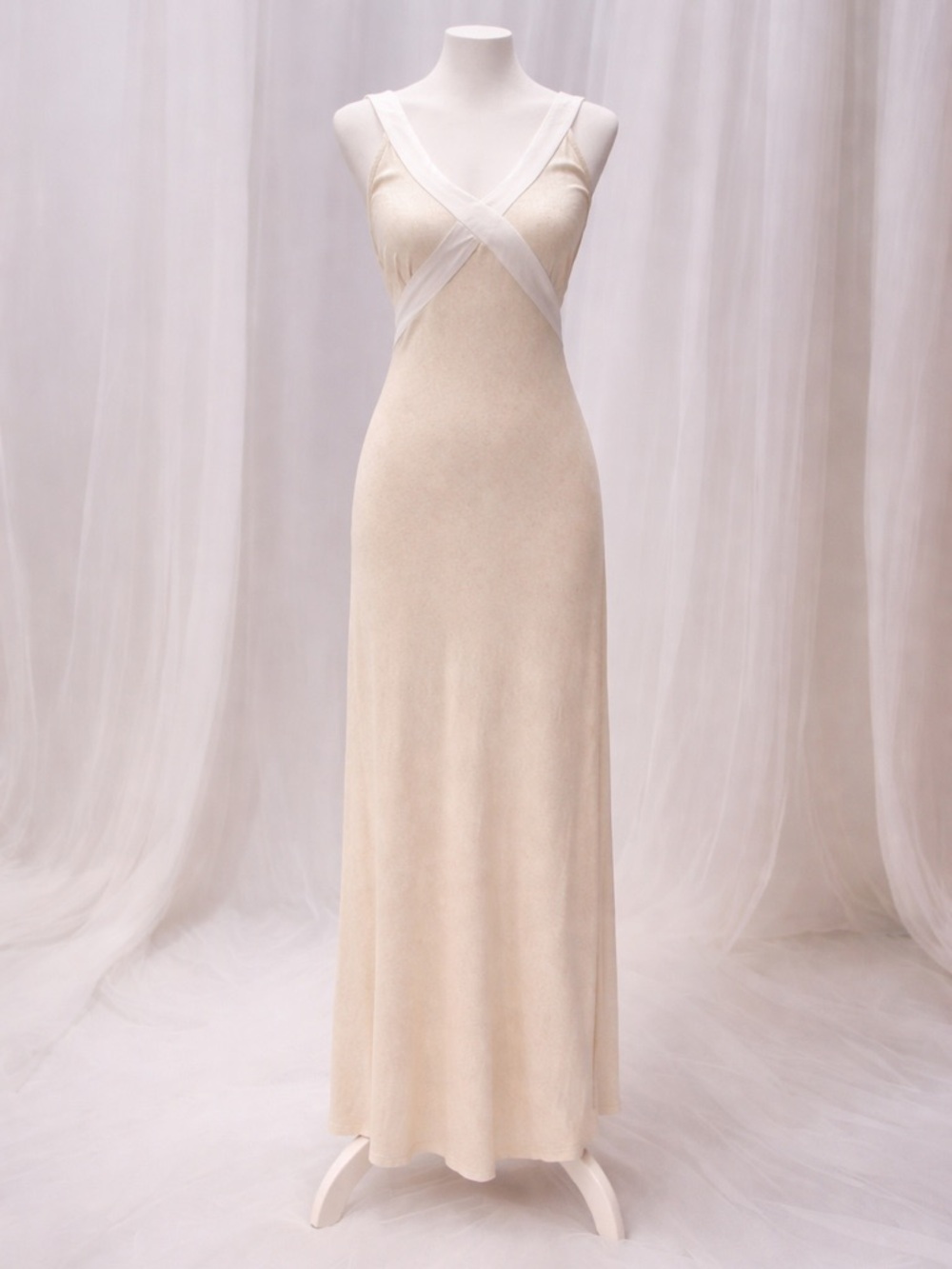 Ivory Maxi Slip Dress with Sheer Crossover Straps